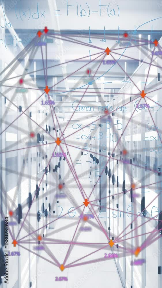 Poster animation of globe with connections and data processing over computer servers