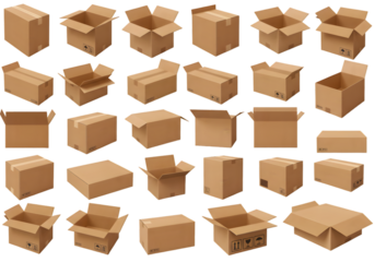 Isolated Pile of Brown Cardboard Boxes on Black Background PNG