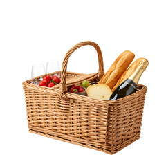 Isolated Image Of Picnic Basket With Wine And Food Transparent