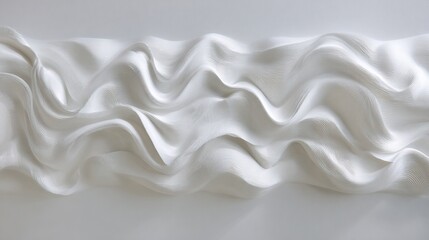 A 3D-printed white wall art depicting a wavy mountain range with high detail, smooth and shiny finish
