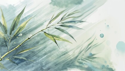 Abstract Watercolor Illustration of Bamboo Leaves in Soft Hues