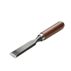 Isolated Chisel Tool with Steel Blade and Wooden Handle