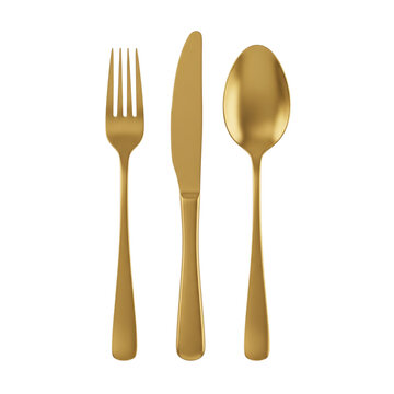 Gold cutlery set with fork knife and spoon