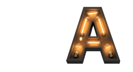 Isolated 3D Rendering of Alphabet Letter A Glowing Warm Light Bulbs