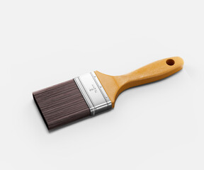 A realistic 3D render of a paintbrush with a wooden handle and metal ferrule. 3D Illustration
