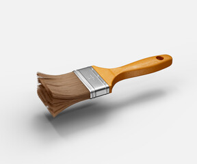 A realistic 3D render of a paintbrush with a wooden handle and metal ferrule. 3D Illustration