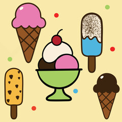 Hand drawn colorful ice cream illustration in vector