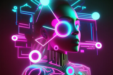 Abstract Neon Robot Cyberspace 