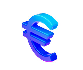 Glossy Euro currency symbol in blue gradient with sleek curves and reflective edges, 3D Illustration
