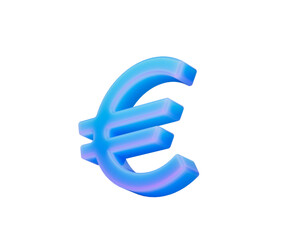 Obraz premium Glossy Euro currency symbol in blue gradient with sleek curves and reflective edges, 3D Illustration