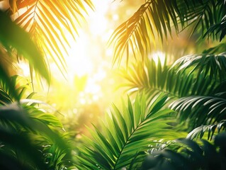 Tropical Rain forest with Vibrant Green Foliage and Sunlight