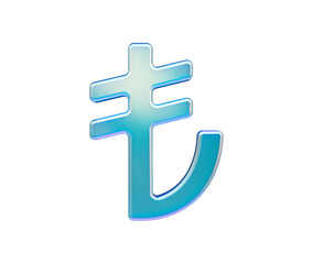 Obraz premium Shiny iridescent Turkish Lira symbol in cool blue tones with soft glow and depth, 3D Illustration