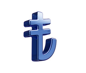 Fototapeta premium 3D Blue Turkish Lira symbol with a glassy finish, symbolizing digital finance. 3D Illustration