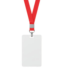 Isolated Png Badge with Red Lanyard Card Pass on Transparent Background