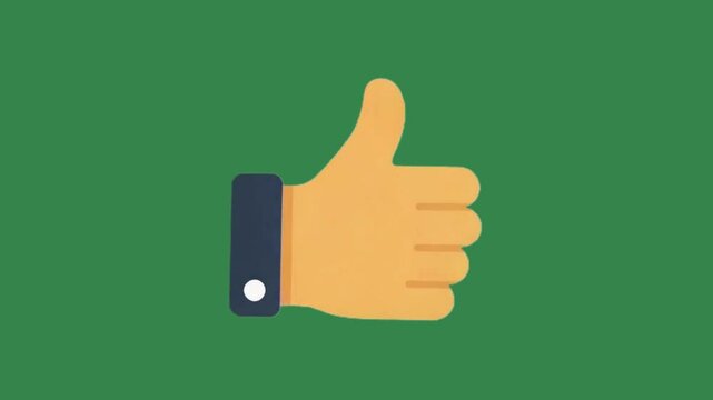 A tan hand is giving a thumbsup on a green background The hand has a cuff that is blue with a white button