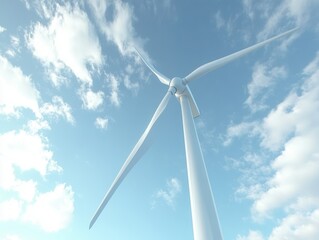 A wind turbine against a clear blue sky. 