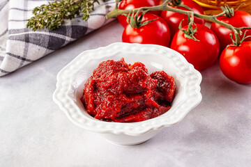 Red organic fresh tomato paste