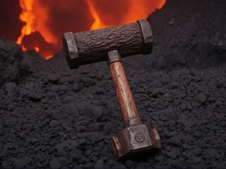  A sturdy dwarven mallet crafted for forging ultimate weapons amidst a molten lava landscape