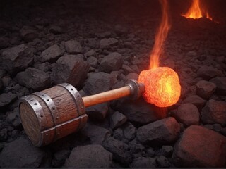  A sturdy dwarven mallet crafted for forging ultimate weapons amidst a molten lava landscape