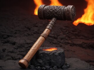  A sturdy dwarven mallet crafted for forging ultimate weapons amidst a molten lava landscape