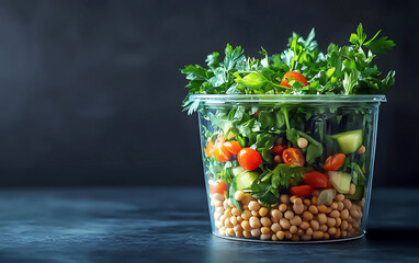 Naklejka premium Layered Fresh Herbs in Glass Jar on Dark Background.