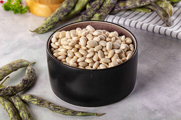 Raw dry white beans heap