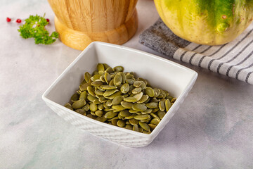 Fresh green pumpkin peeled seeds