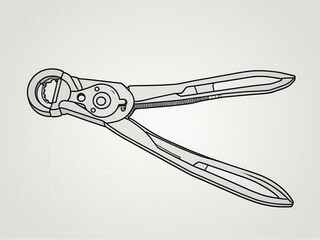  A detailed line art depiction of a solitary pliers against a subtle off-white backdrop