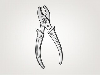  A detailed line art depiction of a solitary pliers against a subtle off-white backdrop