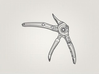  A detailed line art depiction of a solitary pliers against a subtle off-white backdrop