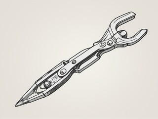  A detailed line art depiction of a solitary pliers against a subtle off-white backdrop
