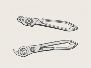  A detailed line art depiction of a solitary pliers against a subtle off-white backdrop