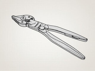  A detailed line art depiction of a solitary pliers against a subtle off-white backdrop