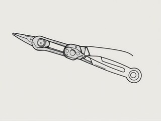  A detailed line art depiction of a solitary pliers against a subtle off-white backdrop