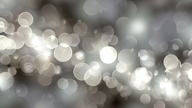 Soft white bokeh blur background with glowing silver light circles and transparent dreamy overlay for elegant holiday or celebration design