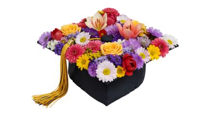 Isolated Flower Graduation Cap Arrangement with Tassel Transparent Background