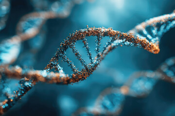 Spiral DNA double helix structure on blue background