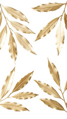 Golden leaves arranged on a transparent background. The leaves are elongated with a shiny texture, creating an elegant and modern design.