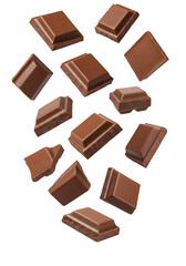 Chocolate Pieces Squares Sweet Falling on Transparent Background PNG