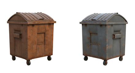 Isolated Image of Two Metal Dumpsters with Rust and Grungy Texture