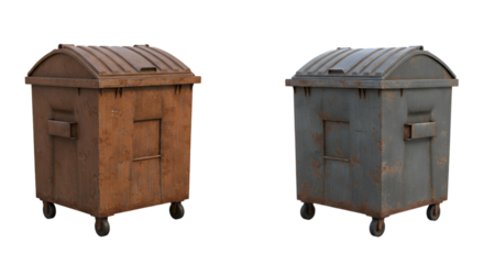 Isolated Image of Two Metal Dumpsters with Rust and Grungy Texture
