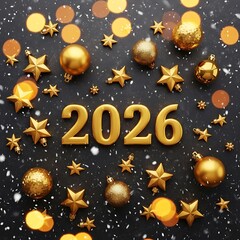 Fototapeta premium Golden 2026 year celebration with ornaments and holiday decorations