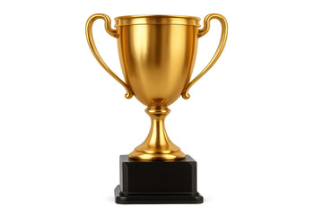 Fototapeta premium Golden trophy gleaming on sleek black base, symbolizing success against transparent backdrop
