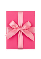 Isolated Pink Gift Box with Ribbon Bow on Transparent Background