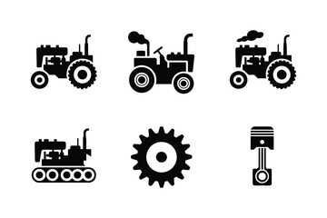 Obraz premium Vintage tractor silhouettes and mechanical parts agriculture farming