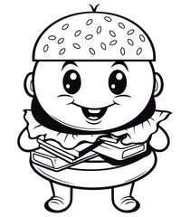 outlined hamburger coloring page illustration.
