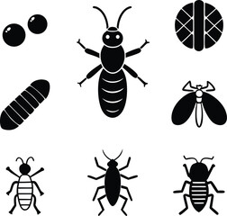 Vector art of various insect and bug icons isolated on white background