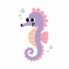 Fototapeta premium Playful Seahorse Cartoon: A charming illustration of a seahorse, depicted with bright colors and whimsical details, exuding joy and playful spirit.