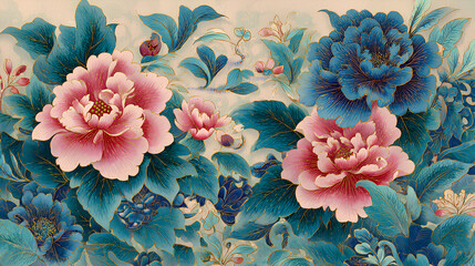 Japanese Traditional Watercolor Pattern with Elegant Floral Motifs and Seamless Design for Vintage Oriental Backgrounds Stock Illustration