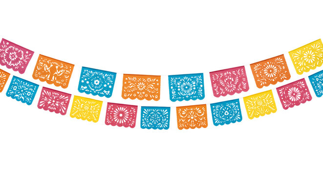 Isolated Papel Picado Garland Decoration Celebration Art Illustration